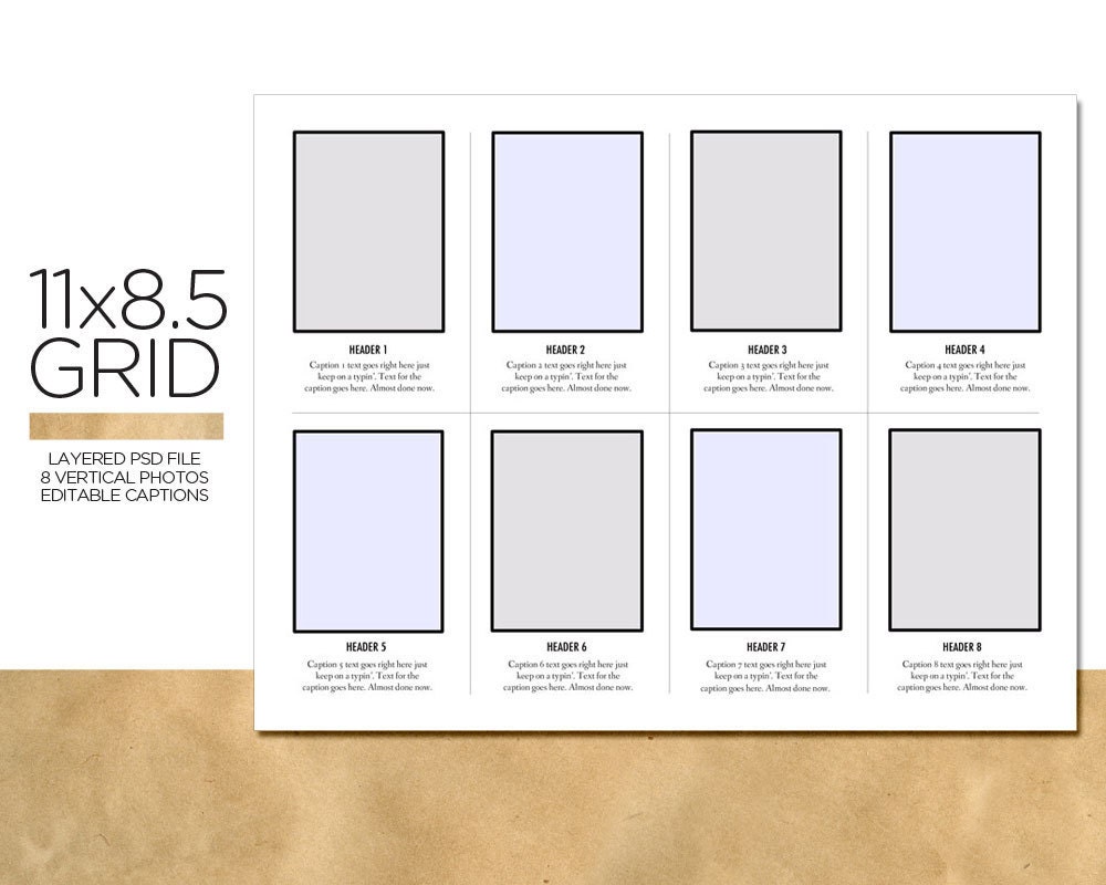 8.5x11 Grid With Captions / Layered PSD Template