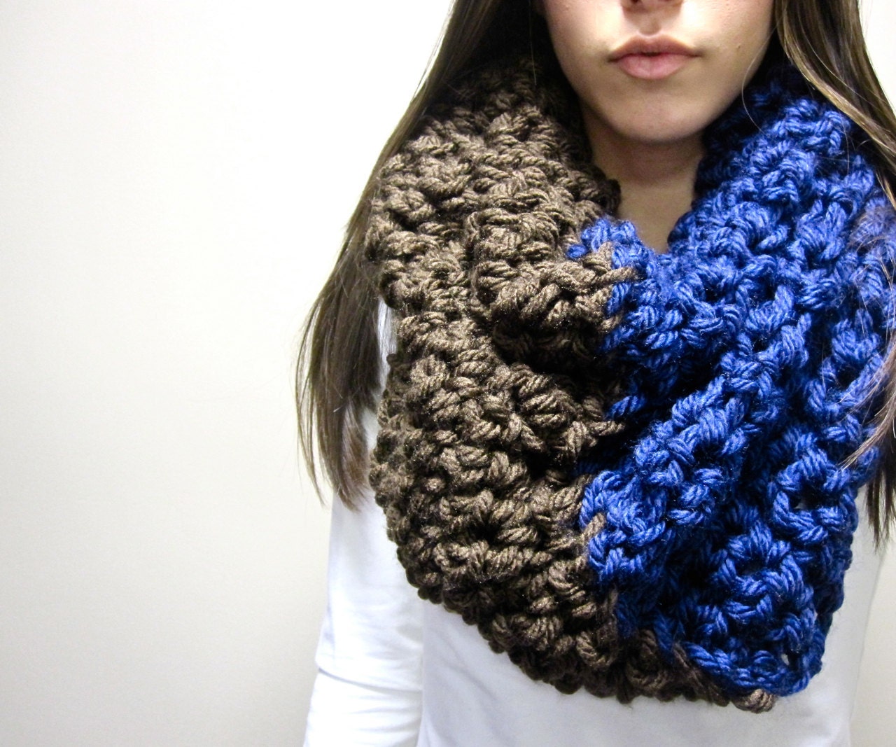 Chunky Blue Brown Two-Toned Cowl
