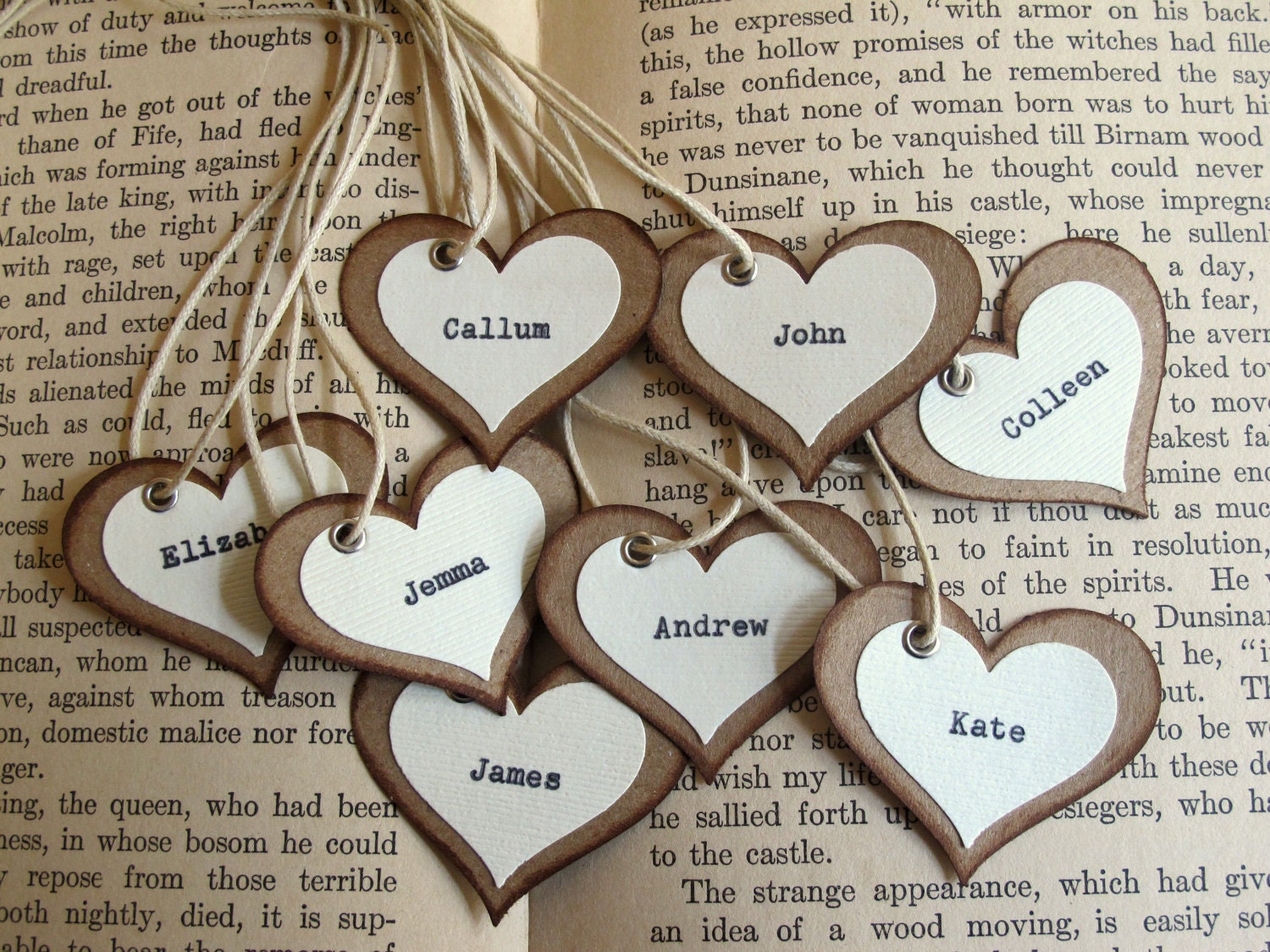 Unique Wedding Favor Tags / Place Cards /  Rustic Woodland, Vintage-Inspired, Natural
