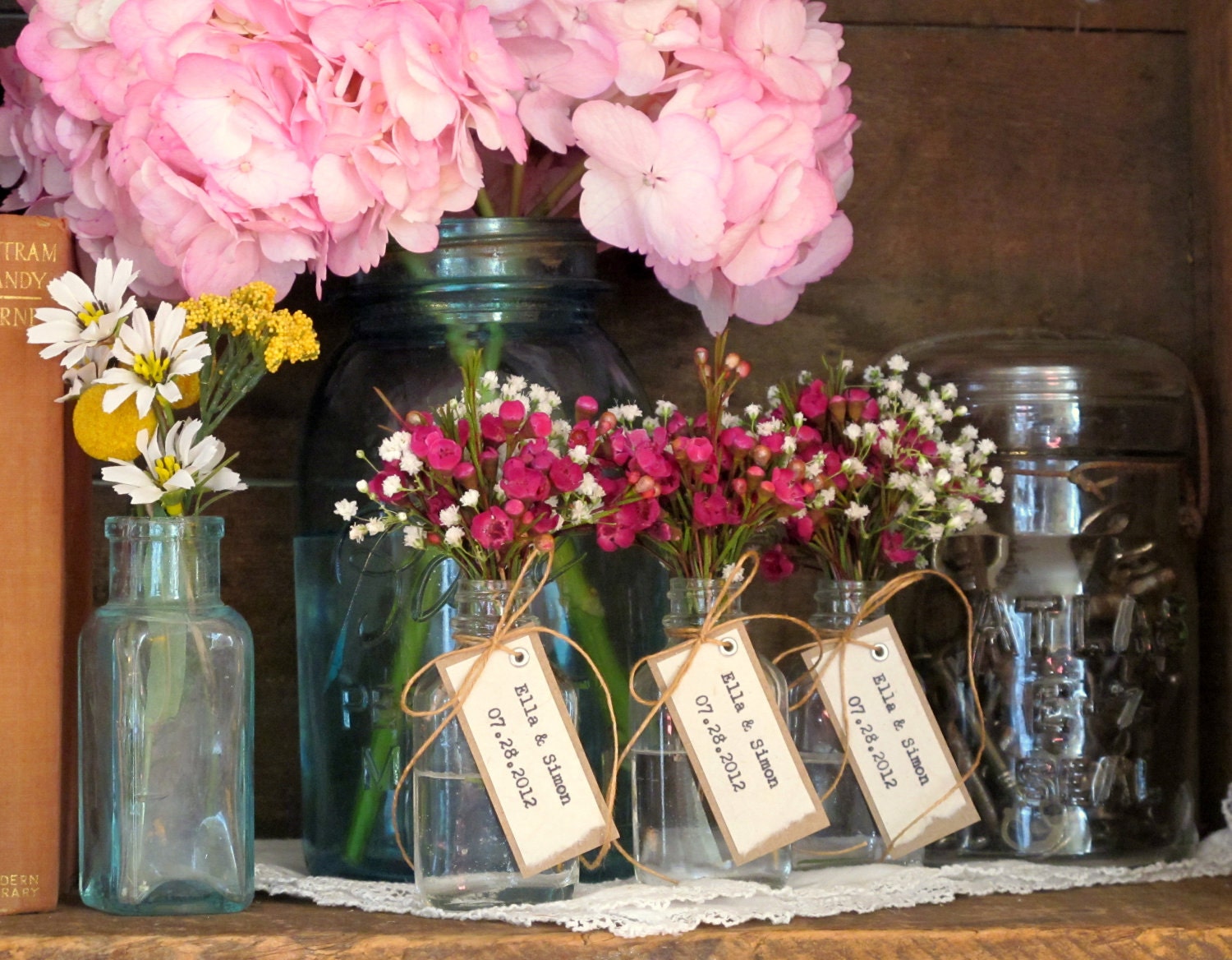 Unique Wedding Favor, Bridal Shower Favor - Bride & Groom Names w/ Wedding Date - Rustic, Vintage-Inspired, Natural
