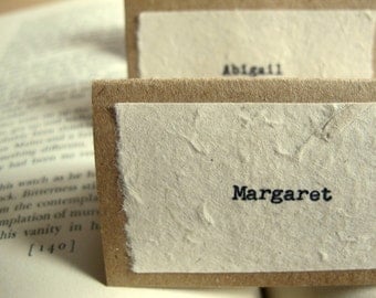 Unique Wedding Place Cards / Escort Cards - Rustic, Vintage-Inspired, Natural - Recycled Kraft & Handmade Papers, True Typewriter Type