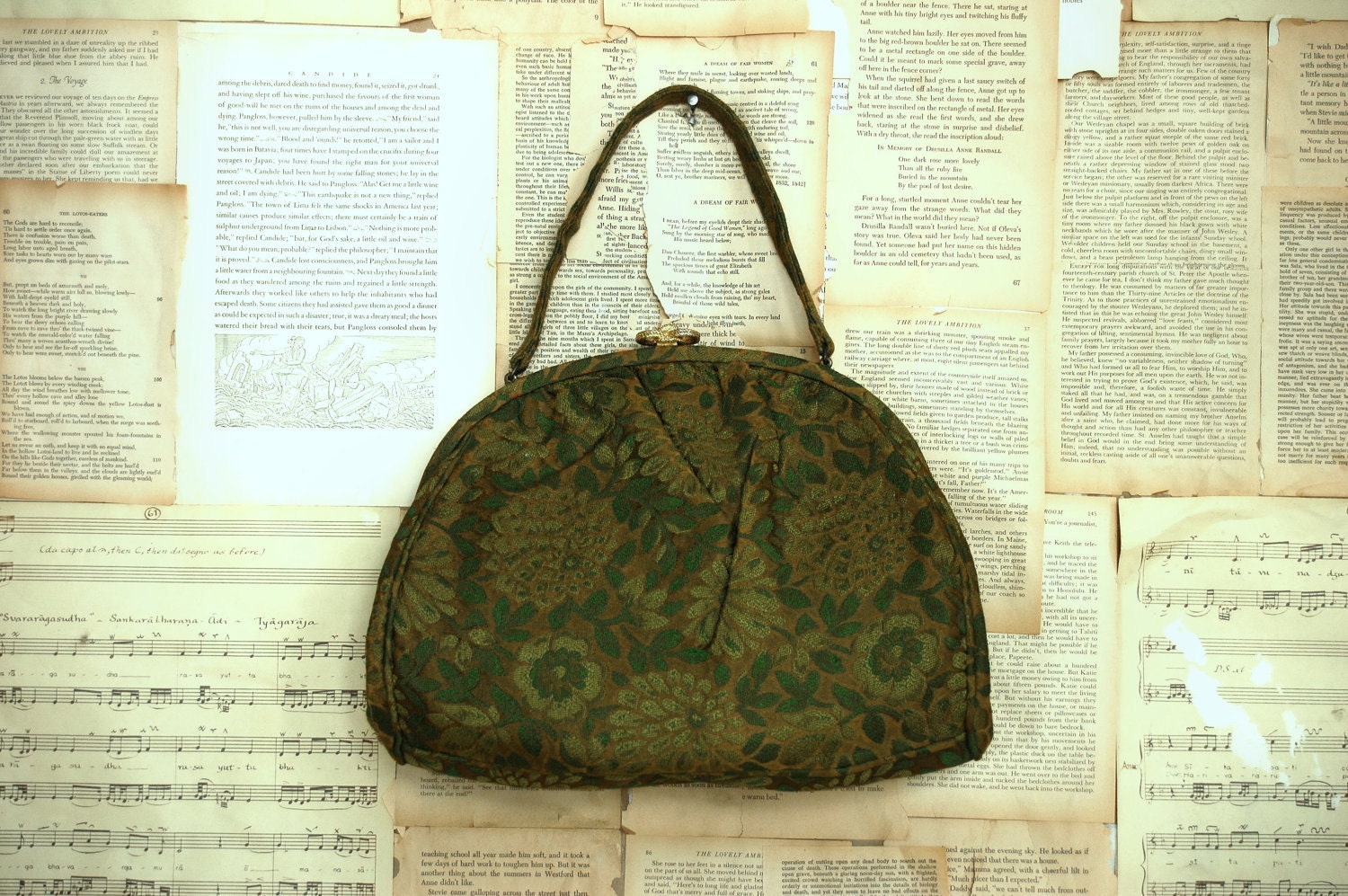 vintage 40s green brocade purse