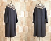 vintage 50s grey fur collar coat m/l