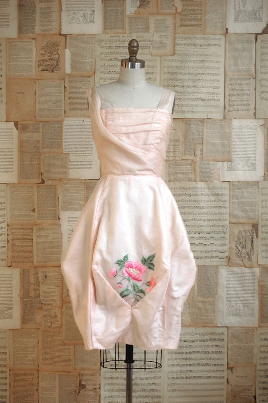 vintage 50s pink silk organza dress
