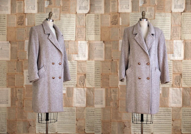 vintage 70s tweed winter coat m/l