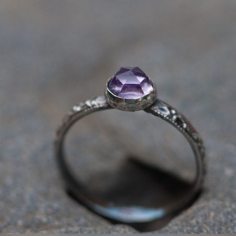 Elegant Edwardian Inspired, Rose Cut Amethyst and Sterling Silver Ring - Timeless - In Your Size