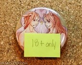 Art Nouveau Girl Wolf Boy Rabbit Split-personality Pin-back Button or Magnet