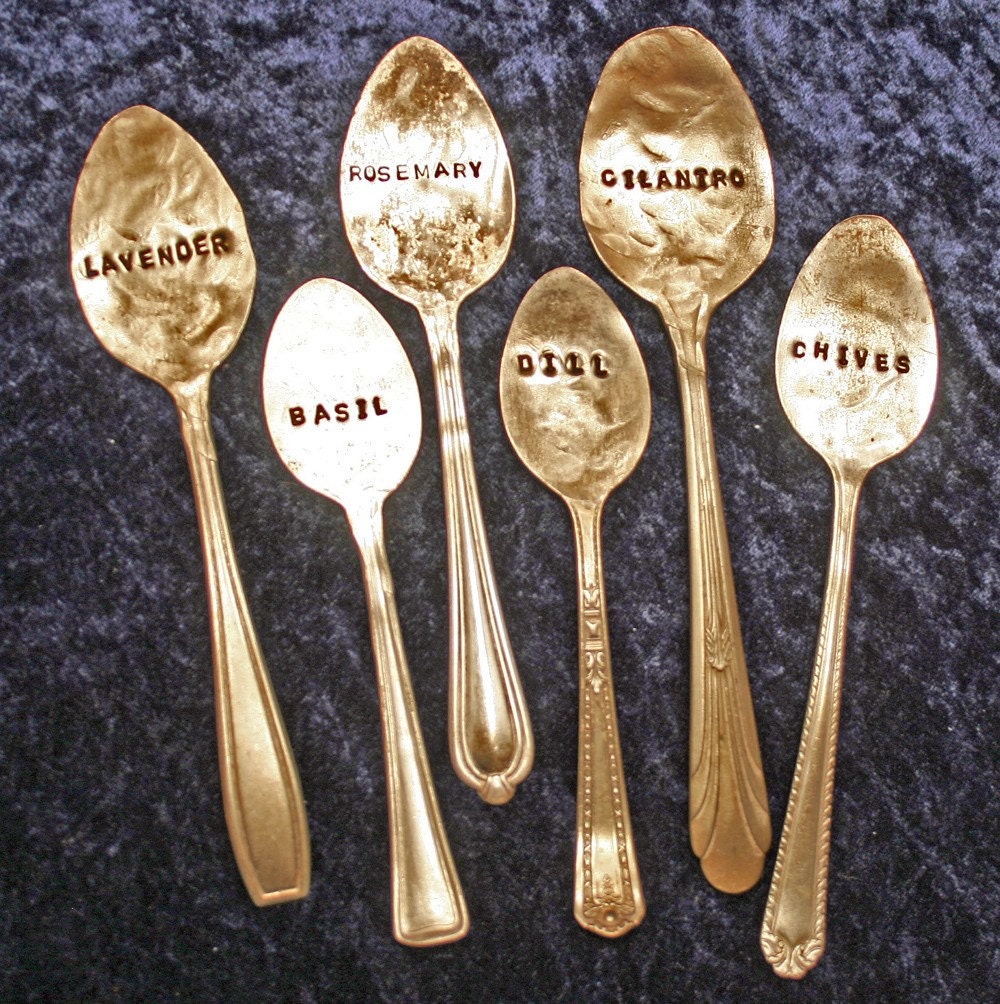 Custom Silverplate Silverware Garden Marker Hand Stamped - Pick 6