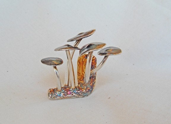 Mushroom Sculpture Miniature in Fine Silver OOAK Handmade