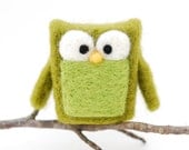 Needle Felted Owl, olive green home whimsical decor play ecofriendly