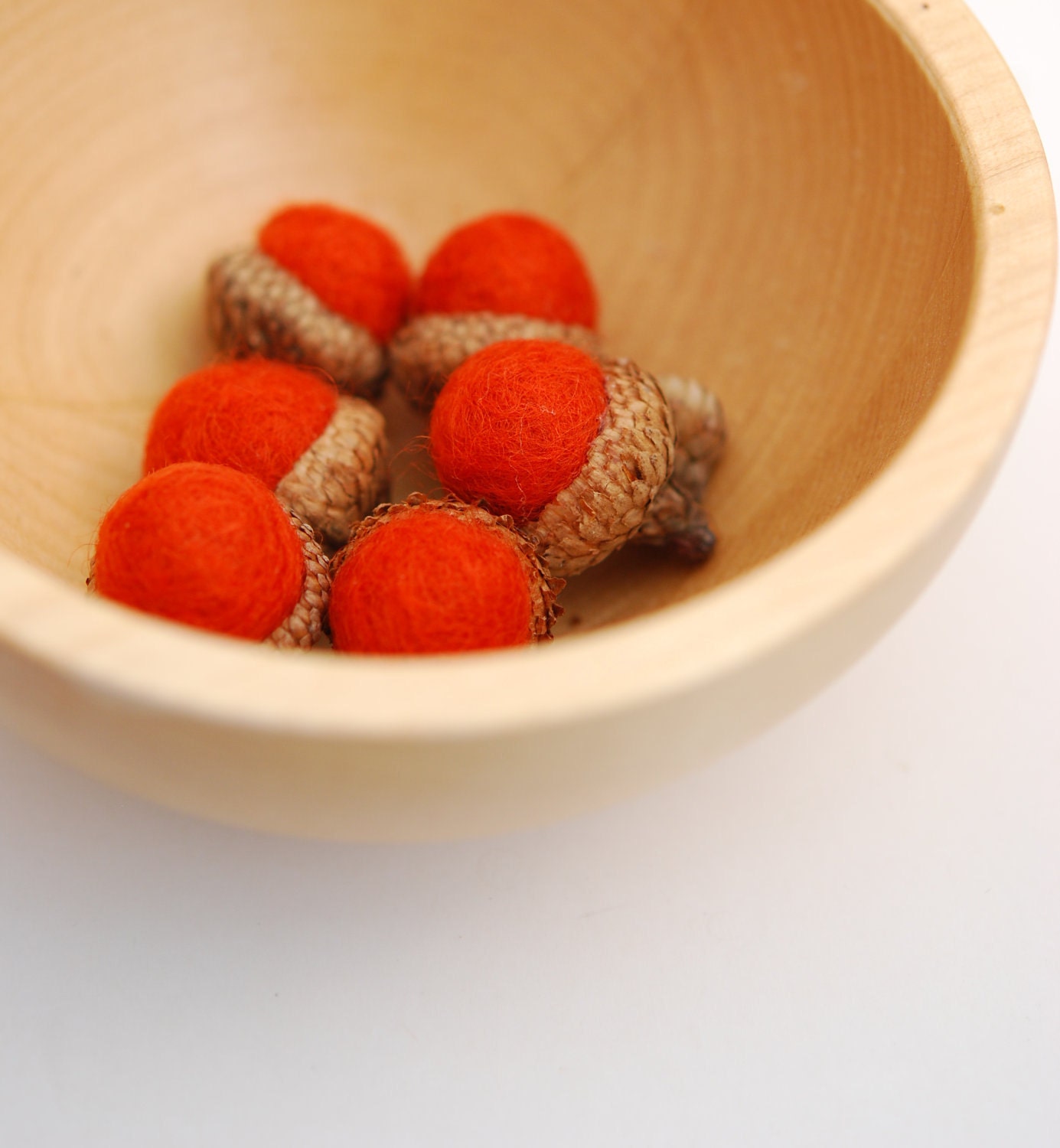 Felted Acorns, orange saffron autumn fall thanksgiving nature woodland decor ecofriendly