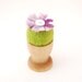 Needle Felted Pincushion, green purple flower sewing under 15 ecofriendly wood natural