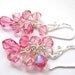 Handmade pink earrings, Swarovski crystal rose pink earrings, Sterling silver earrings, Wire wrapped cluster earrings, Bridesmaid gift