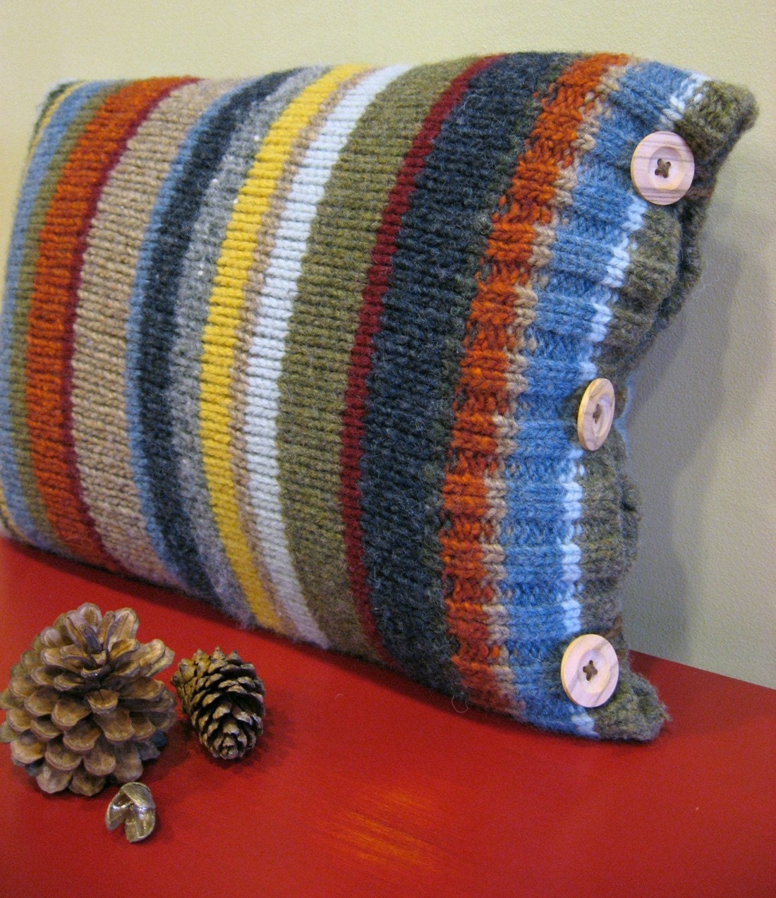 Striped Wool Upcycled Sweater Pillow