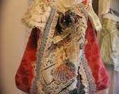 Fancy Antoinette Bag, french cottage embellished laces appliques, blue pink hues, handmade