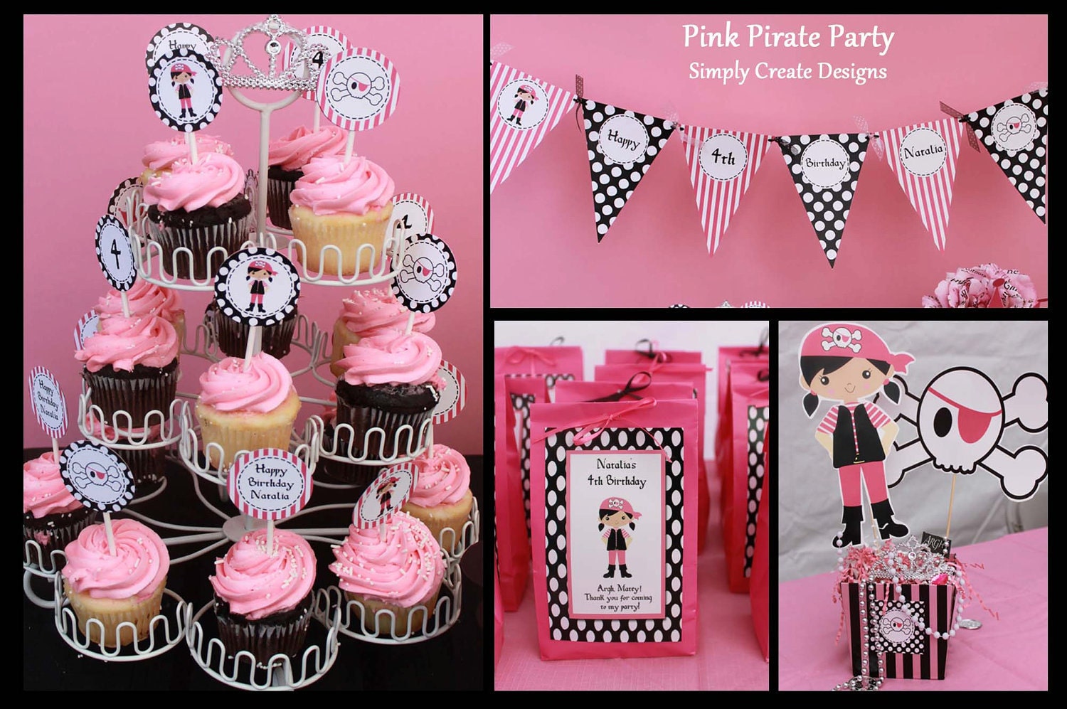 Pirate Girl Birthday Party Printable Package JPEG files Personalized DIY