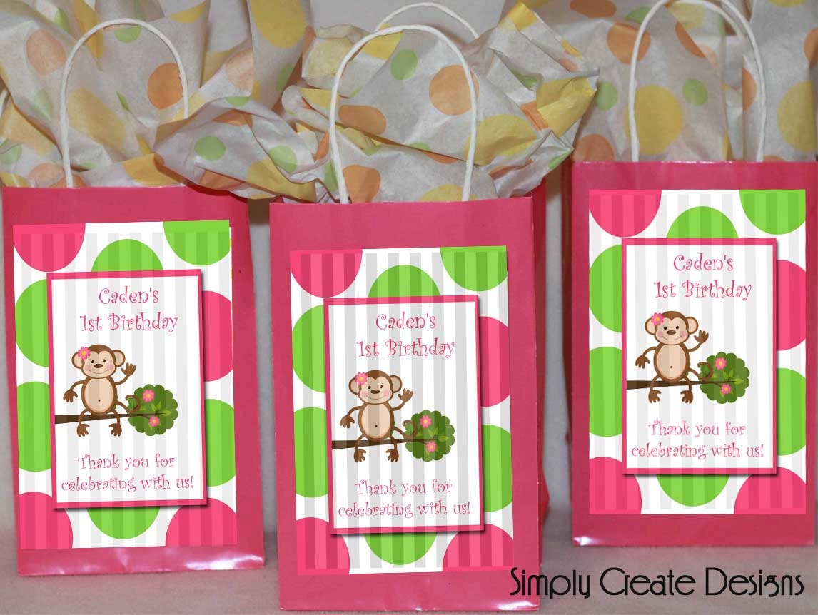 Mod Monkey Party Favor Tag Baby Shower Girl DIGITAL FILE 4x6 Jpeg Digital File Personalized Il_570xn