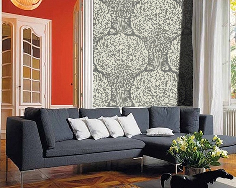 STENCIL for Walls - Art Nouveau TREE Pattern with Birds - Large tree stencil for DIY Home Decor