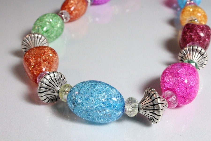Bright Pastel Multicolor Ice Flake Quartz Necklace