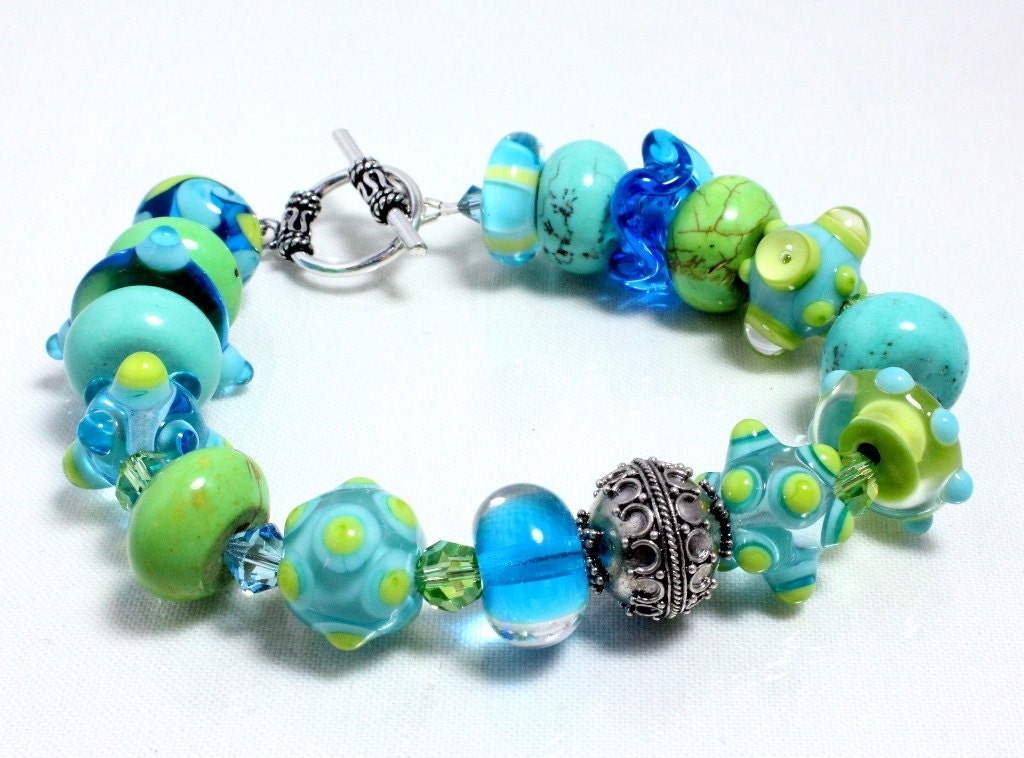 Lampwork Bracelet with Sterling Silver and Swarovski Crystals