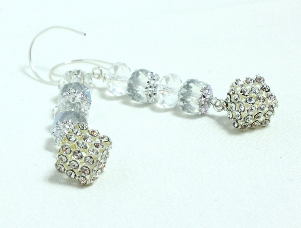 Long Clear Crystal Earrings Bride Wedding Prom Glam