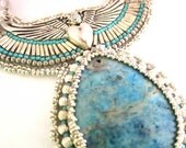 SALE Turquoise Crazy Lace Beaded Pendant Necklace