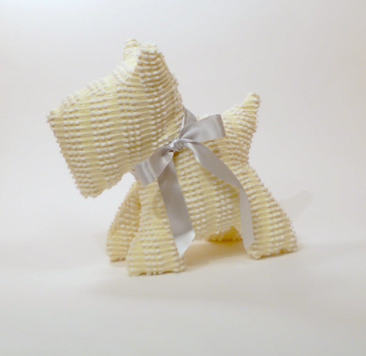 Vintage Morgan Jones Chenille Scottie Dog, Pastel Yellow, White and Silver Stuffed Animal