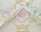 Vintage Society Silk Floral Basket Embroidery Table Round Centerpiece Tablecloth - Unfinished Vogue Pattern