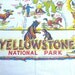 Yellowstone Vintage Souvenir Printed Tablecloth - Novelty Map with Old Faithful, Bears, and Wildlife