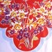 Cutter Floral Vintage Printed Tablecloth- Red Yellow Blue with Daffodils,Daisies, Leaves, Vines