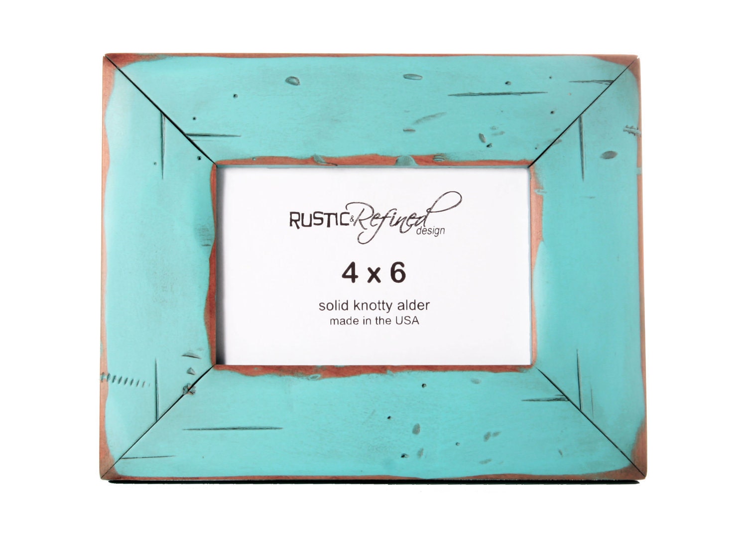 4x6 picture frame with 2" border width - Turquoise - RusticRefined