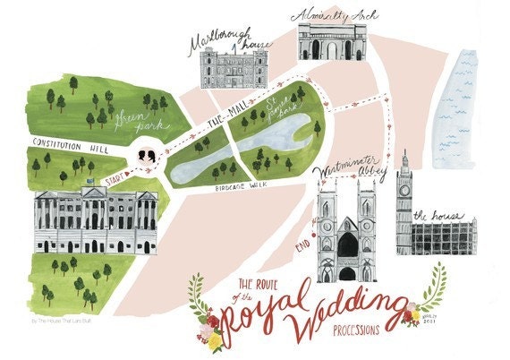 Processional map of royal wedding of William and Kate Letterpress and giclee print CLEARANCE