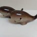 Vintage Cute  Kitschy Nautical Dark Grey Whale Ceramic  Salt and Pepper Shakers
