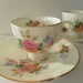 Vintage TWO Floral Sweet Pink Blue Yellow Roses Delicate Crownford TeaCups set of two