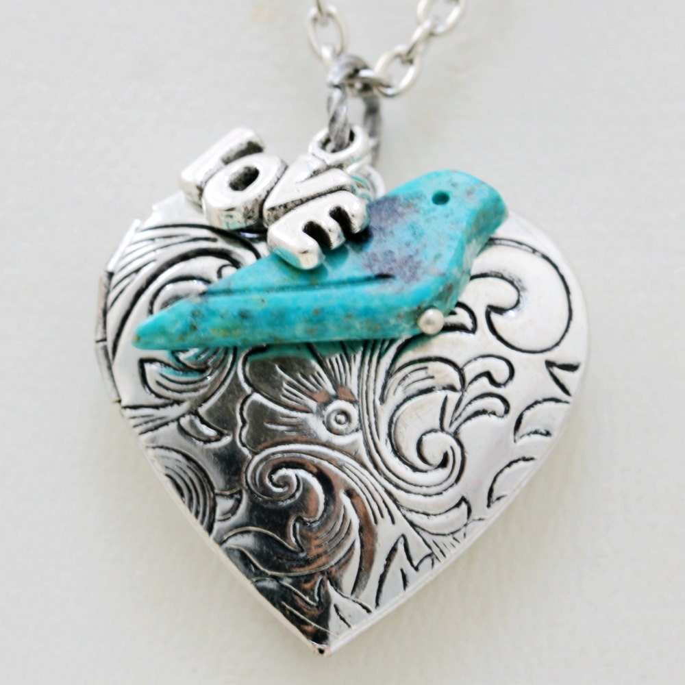 Silver Locket,Heart Locket ,Photo Locket,Silver Bridesmaid Necklace,Wedding Necklace,Love,Bird