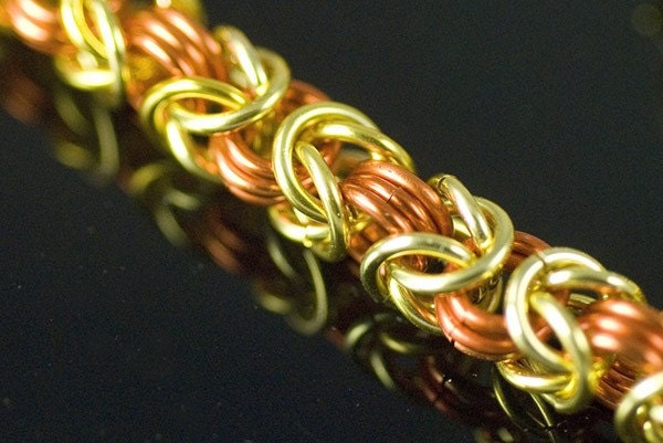 Chainmail bracelet, gold and orange