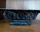 Vintage mid century black and aqua with white drizzle pattern window planter