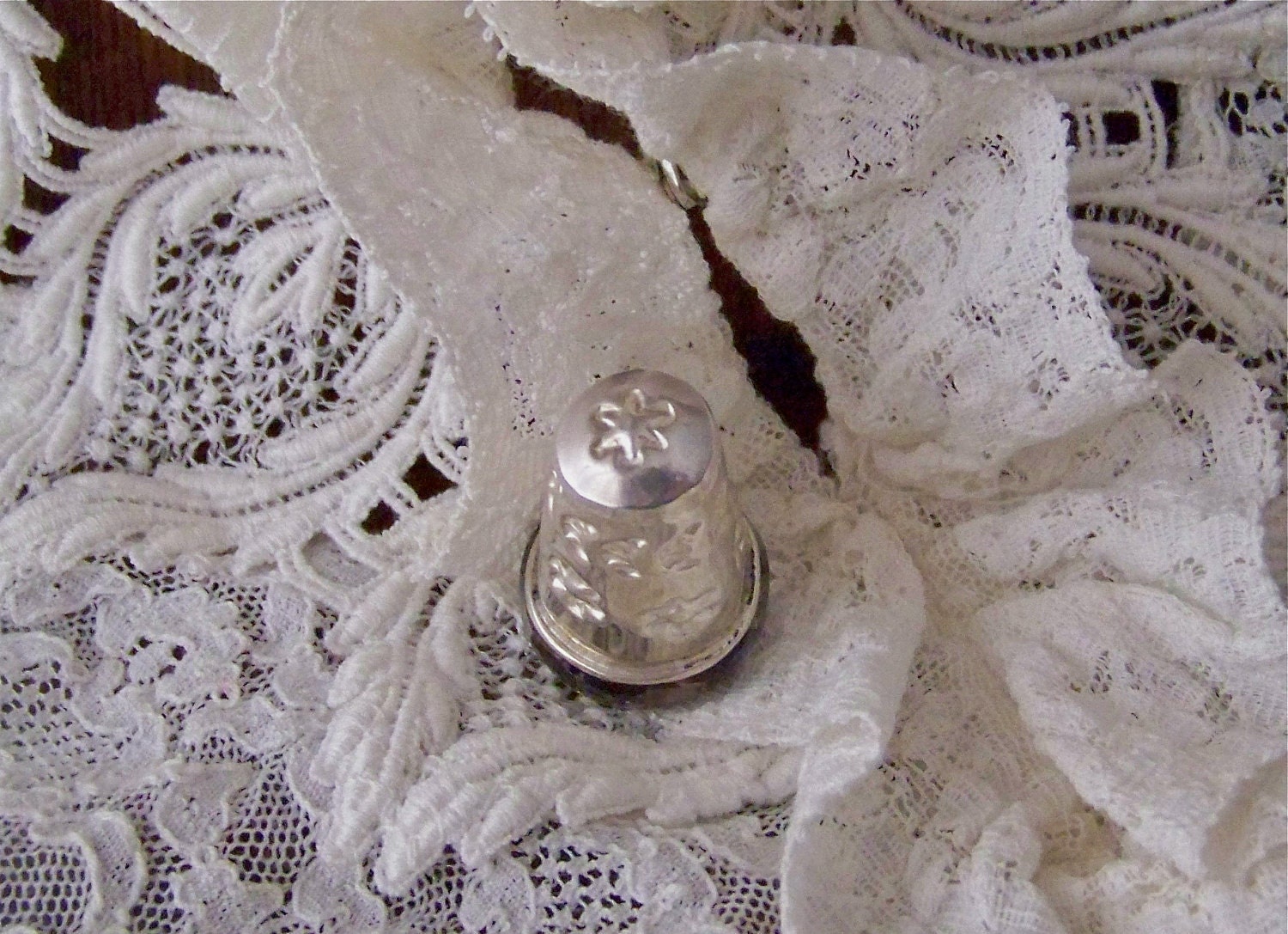 Vintage Sterling Silver Thimble 925 Abalone Shell Border