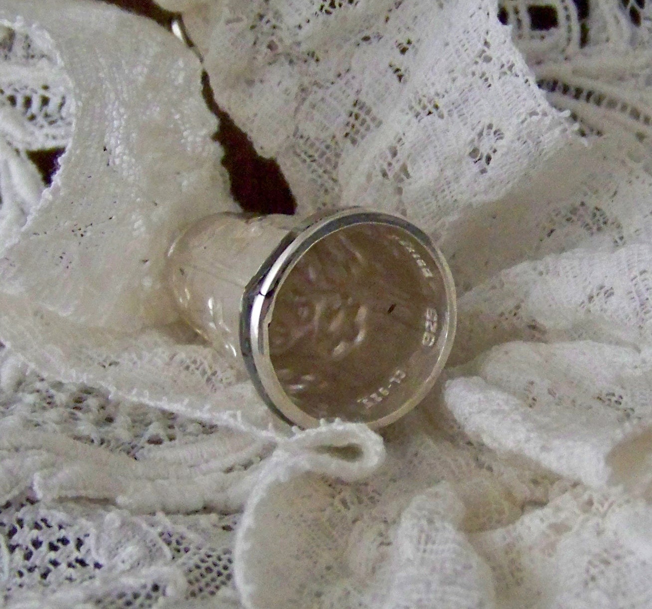 Vintage Sterling Silver Thimble 925 Abalone Shell Border