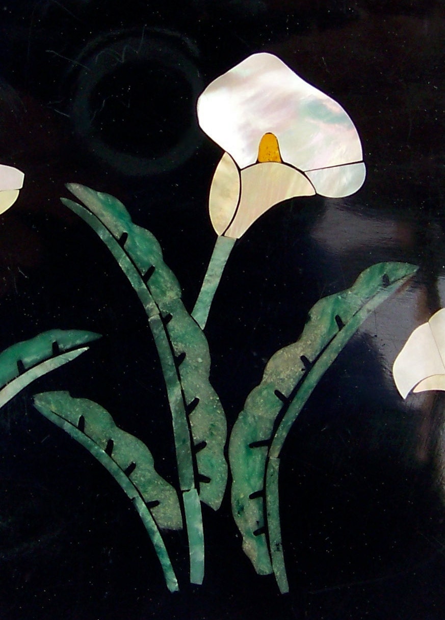 Jewelry Box Black Lacquer Mother of Pearl Inlay