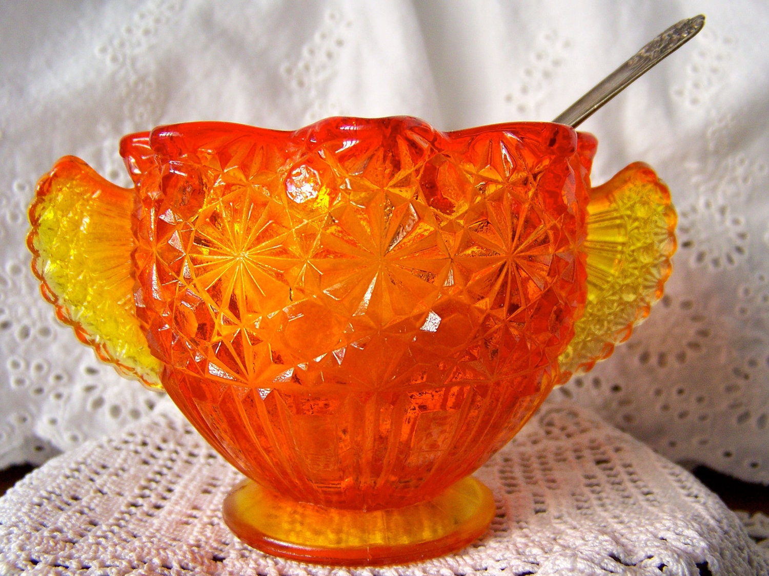 Vintage Carnival Glass Sugar Bowl Winged Handles
