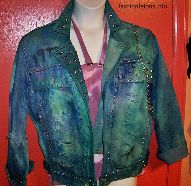 50% OFF - Distressed trashed poser Punk Denim jacket Sz. L.