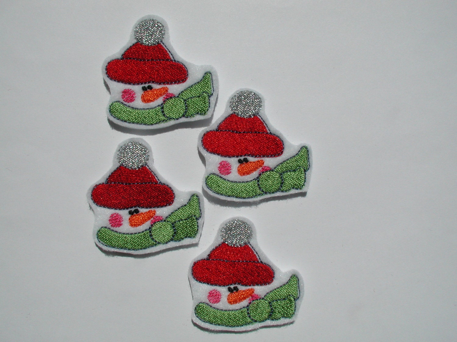 Machine Embroidered Felt - 4 SNOWMAN Embellishments / Appliques