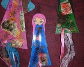 Paper Dolls Laminated Bookmarks with ribbons- set of 3