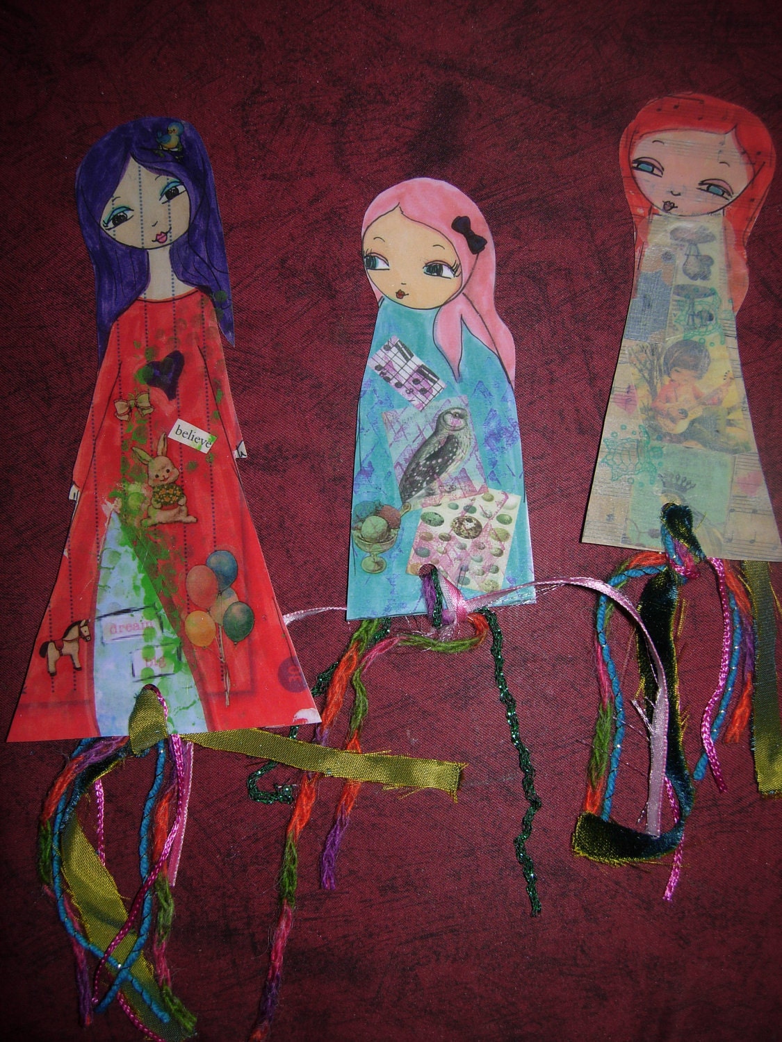 Paper Dolls Laminated Bookmarks with ribbons nr3- (set of 3)