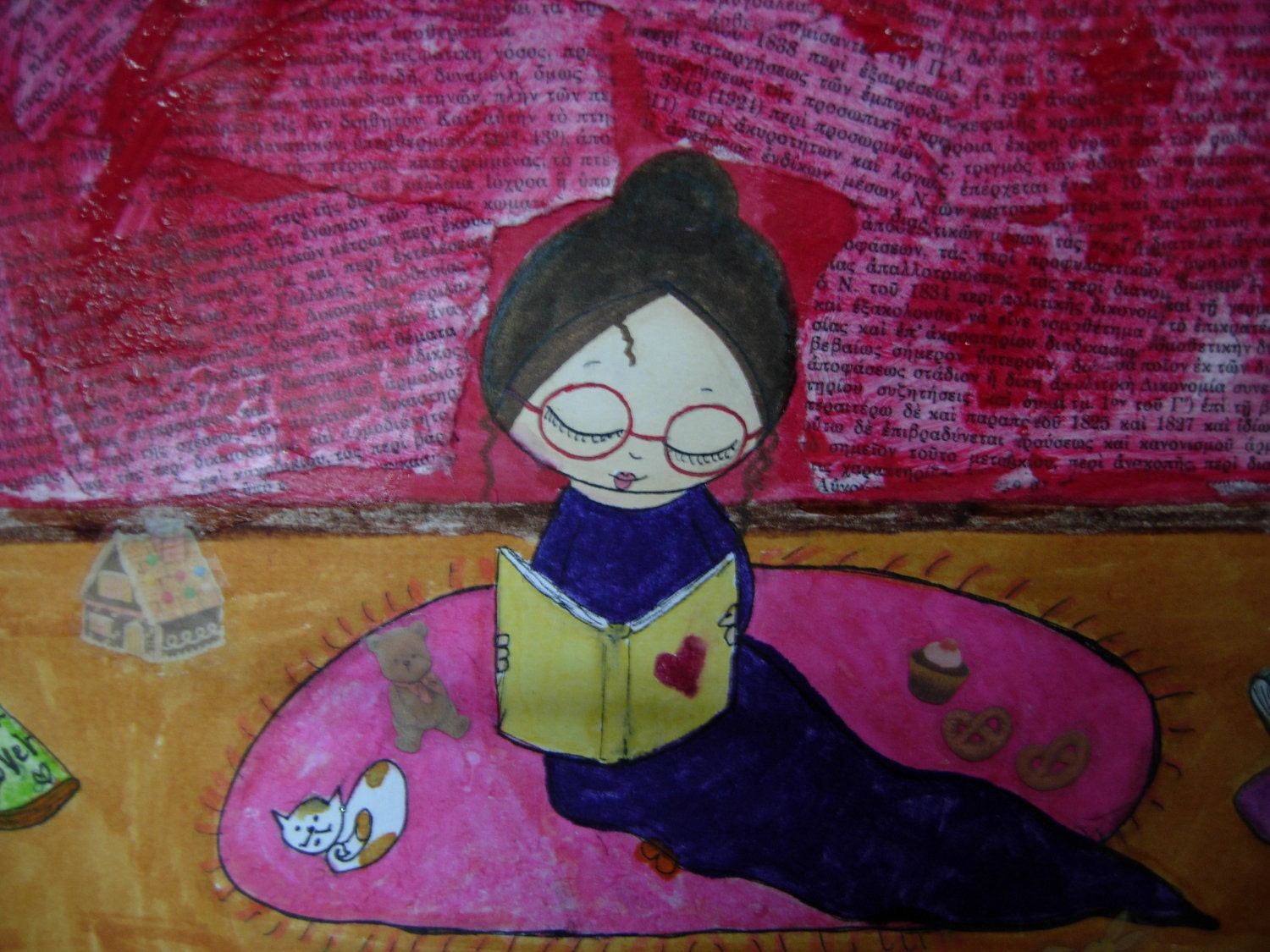 The Book Lover -  Spiral bounded Art Journal/notebook/life book/smash book/zine/diary with an art print by A Pink Dreamer