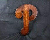 Groomsmen Gift - Stained Philadelphia Phillies Style Phanatics Letter P Wall Art