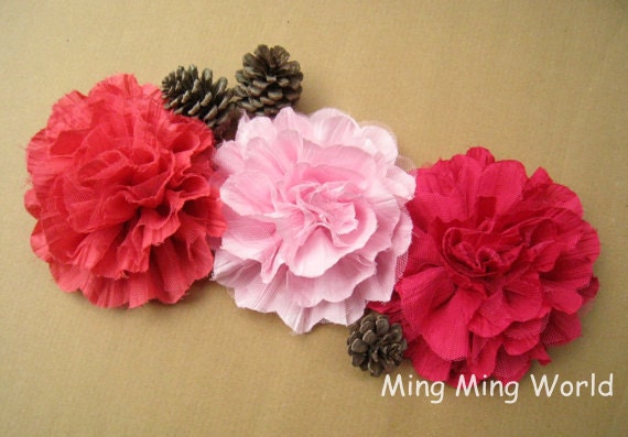 3 PCS Chiffon and Tulle Flower for Accessories,Bridal,Corsage,Hat,Sash Flower,Millinery.
