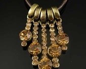 Pretty retro copper brown Crystals five pendants with leather chain necklace pendant vintage style