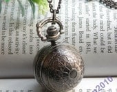 Black silver can open Irma Ball with spider web pattern pocket watch necklace pendant jewelry vintage style